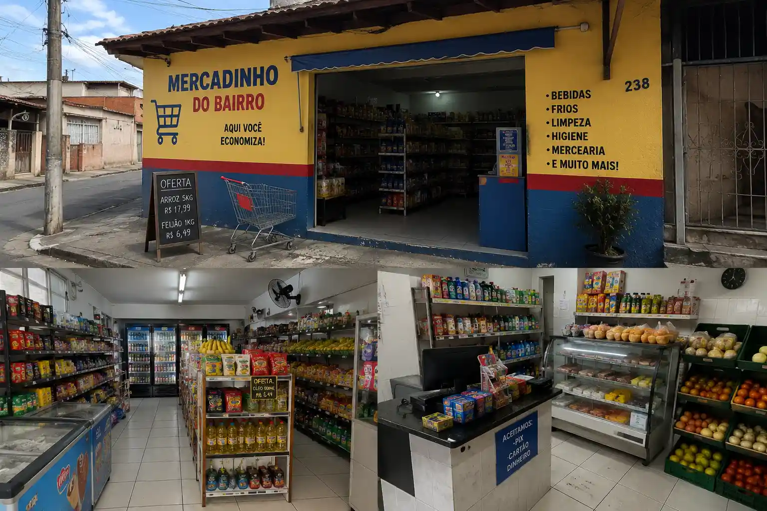Modelo de fachada de mercadinho de bairro tradicional