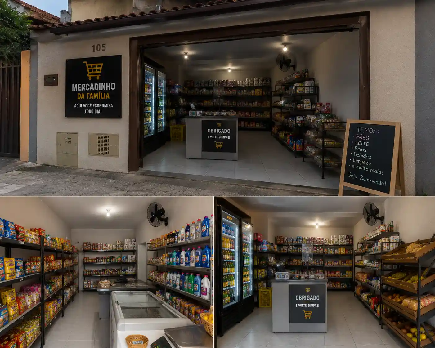 Modelo de mercadinho da família com fachada aconchegante